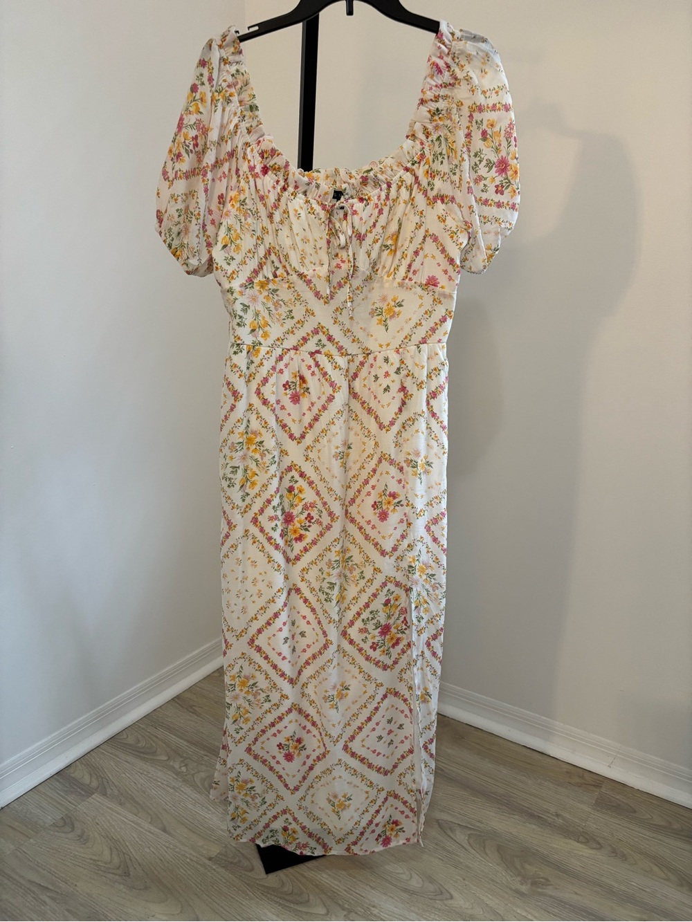 As U Wish Floral Smocked Maxi Dress in Cream